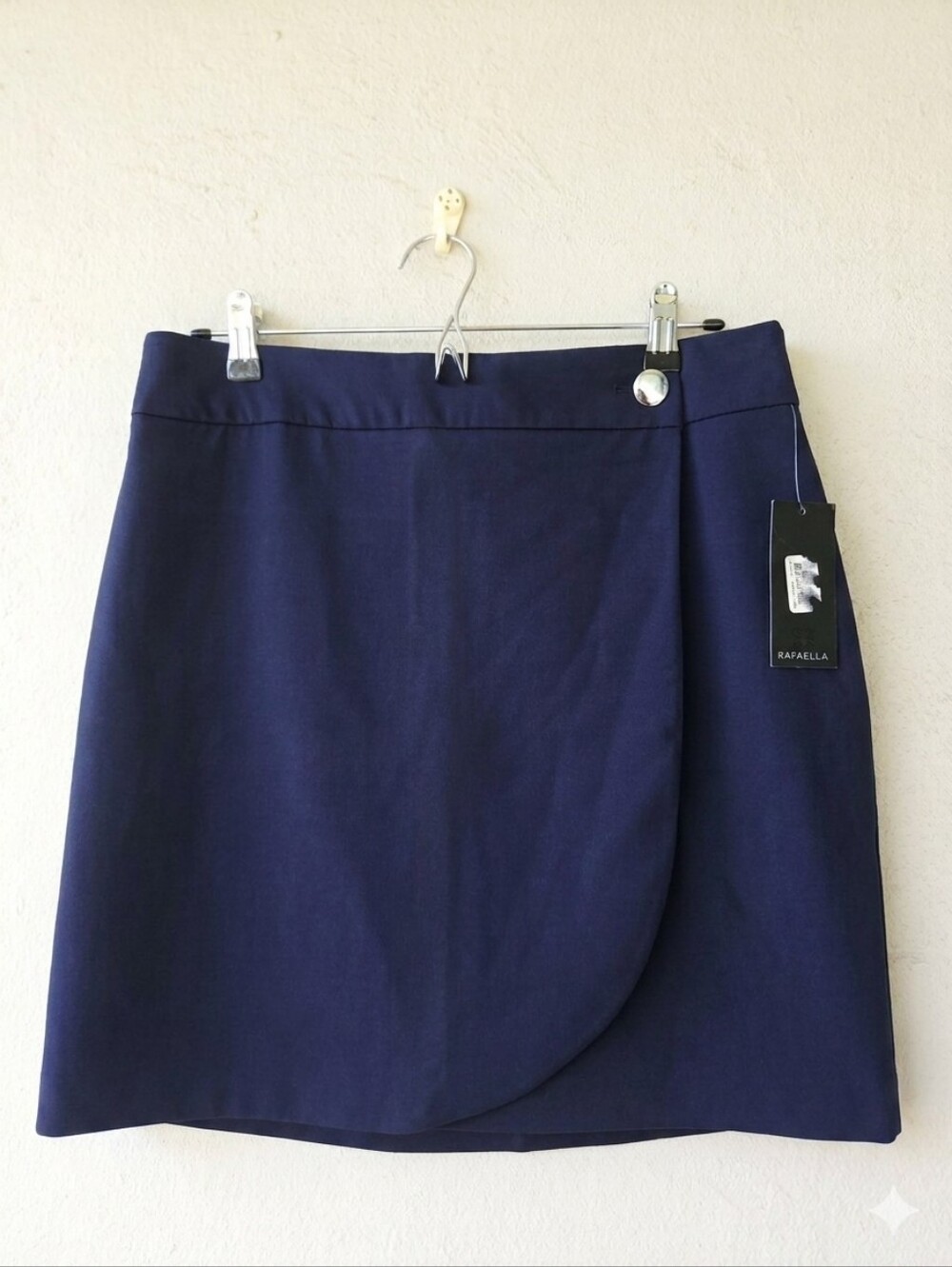Rafaella Navy Blue Asymmetrical Faux Wrap Mini Skirt Sz 12 NWT - Modern Fit